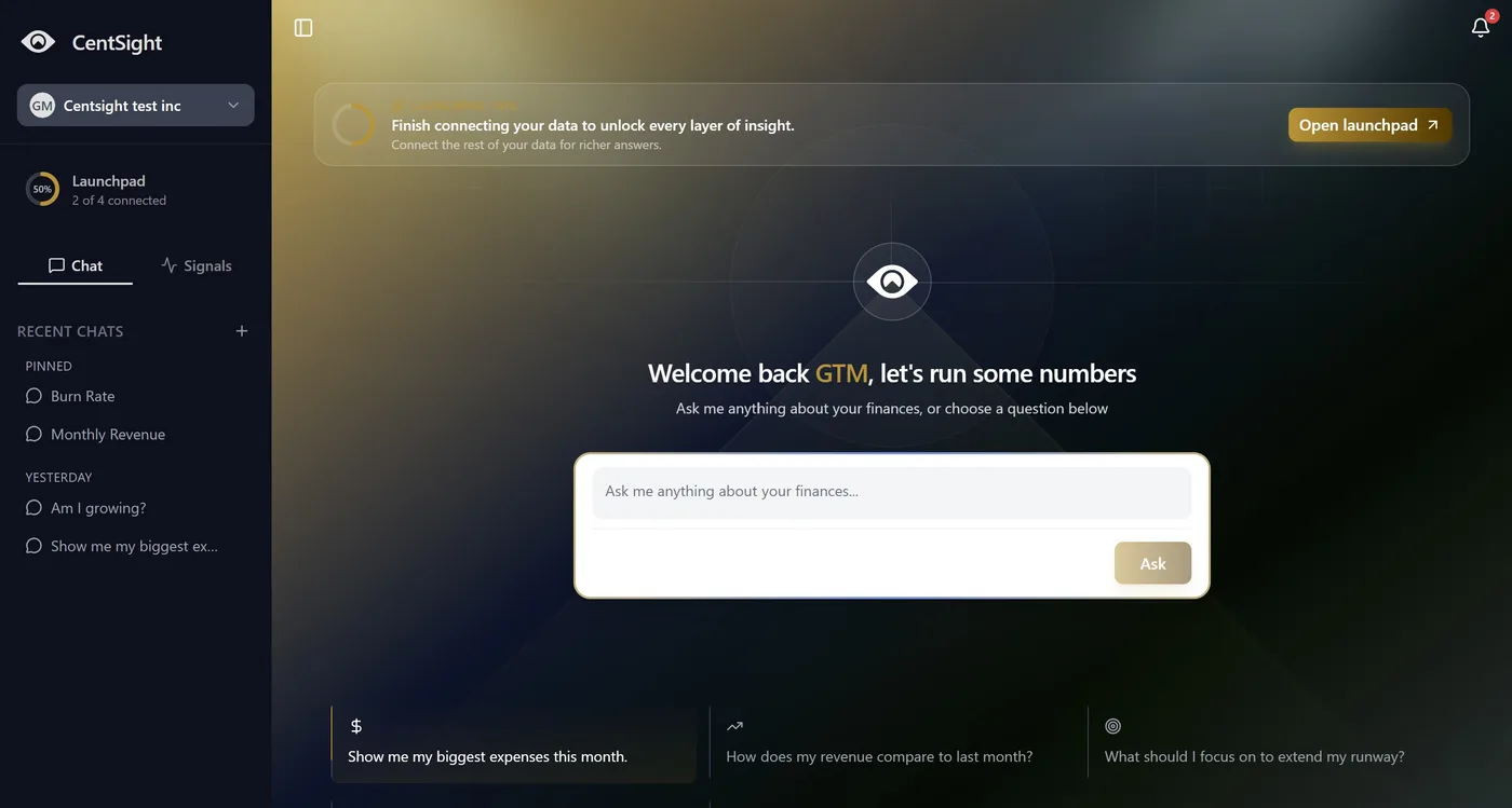 CentSight Home — ask anything about your finances